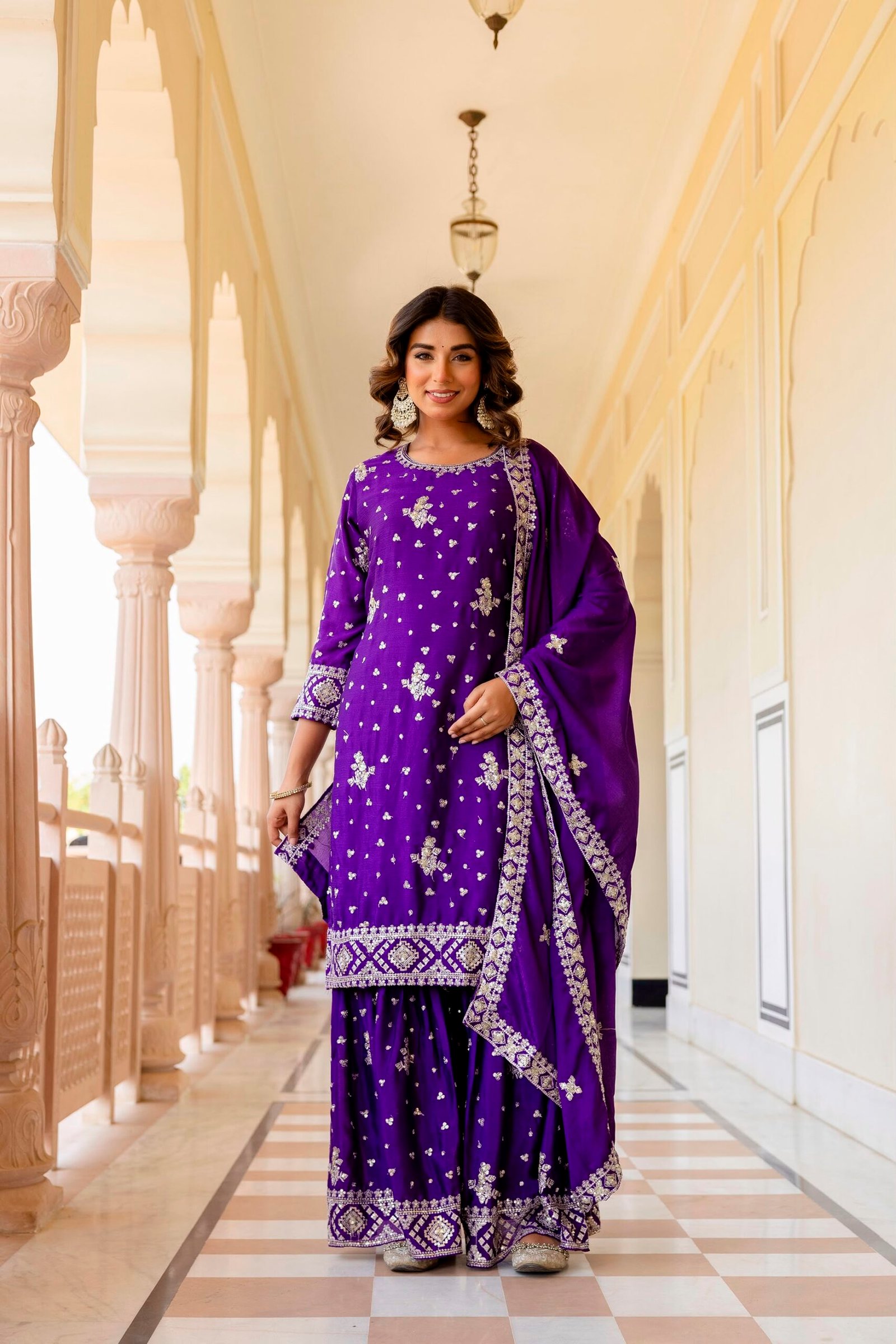 KURTI:CHINON WITH EMBROIDERY SEQUENCE DESIGN WORK - Image 5
