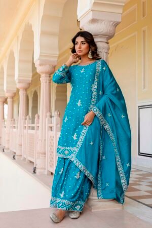 Alternative view of KURTI:CHINON WITH EMBROIDERY SEQUENCE DESIGN WORK
