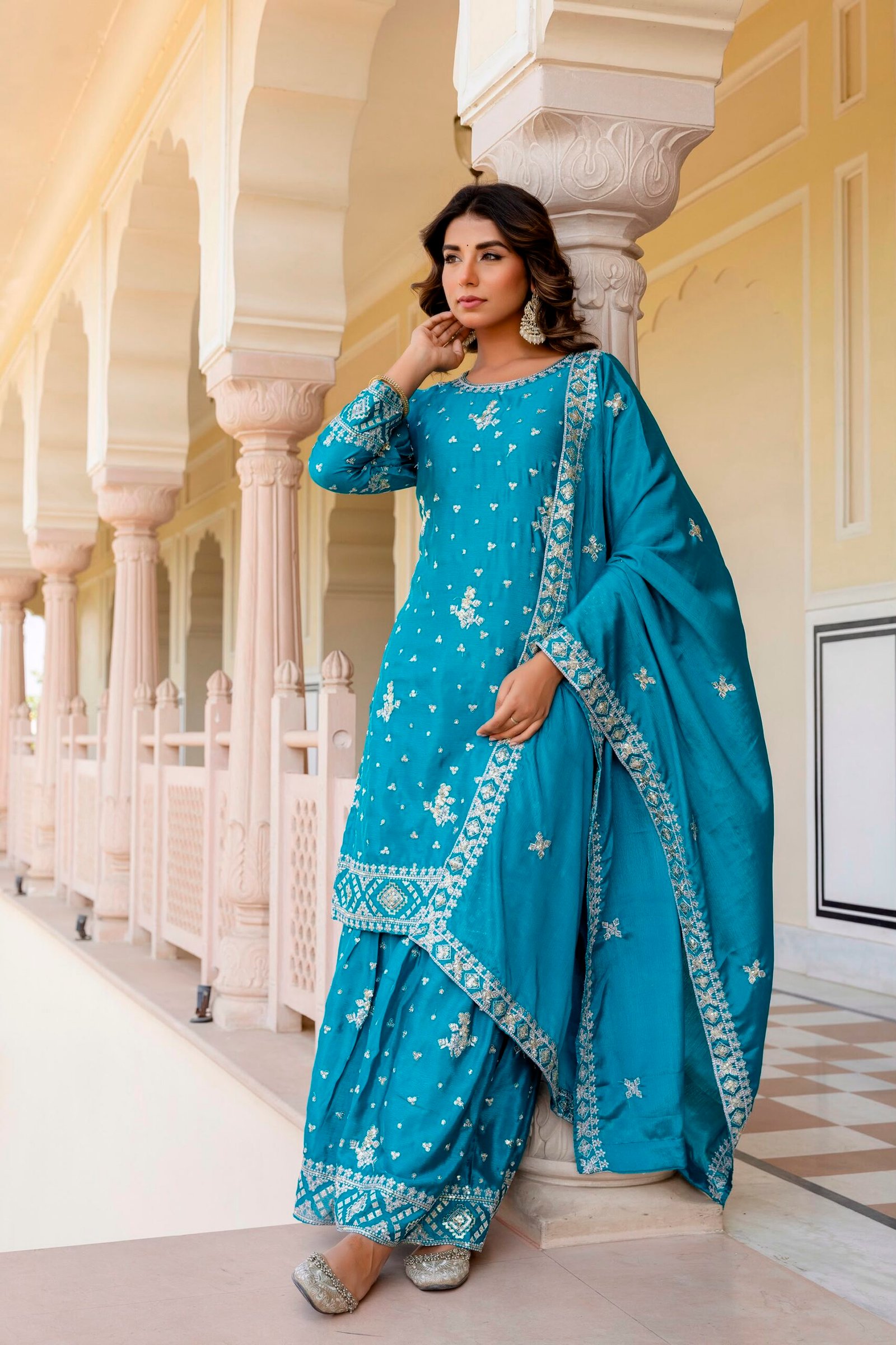 KURTI:CHINON WITH EMBROIDERY SEQUENCE DESIGN WORK - Image 2