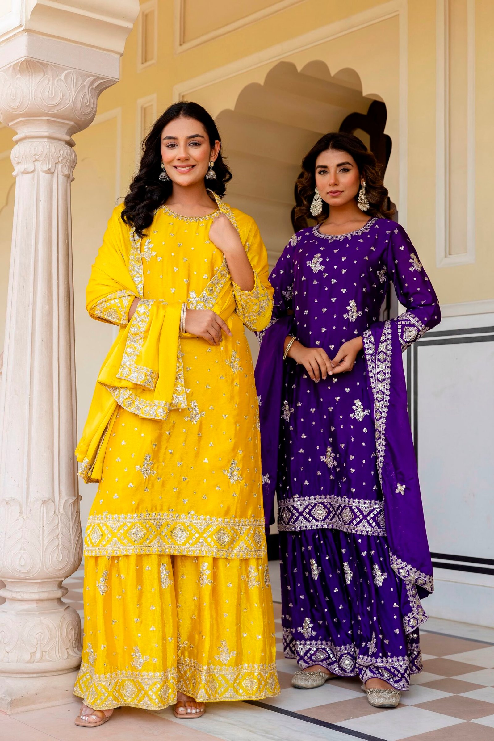KURTI:CHINON WITH EMBROIDERY SEQUENCE DESIGN WORK - Image 6