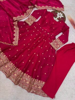 Alternative view of Elegant Embroidery Work With Designer Anarkali Three Piece Set