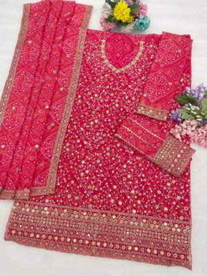 Alternative view of Faux Georgette Digital Print with Heavy Embroidered 3mm & 7mm Sequence & Zari Work