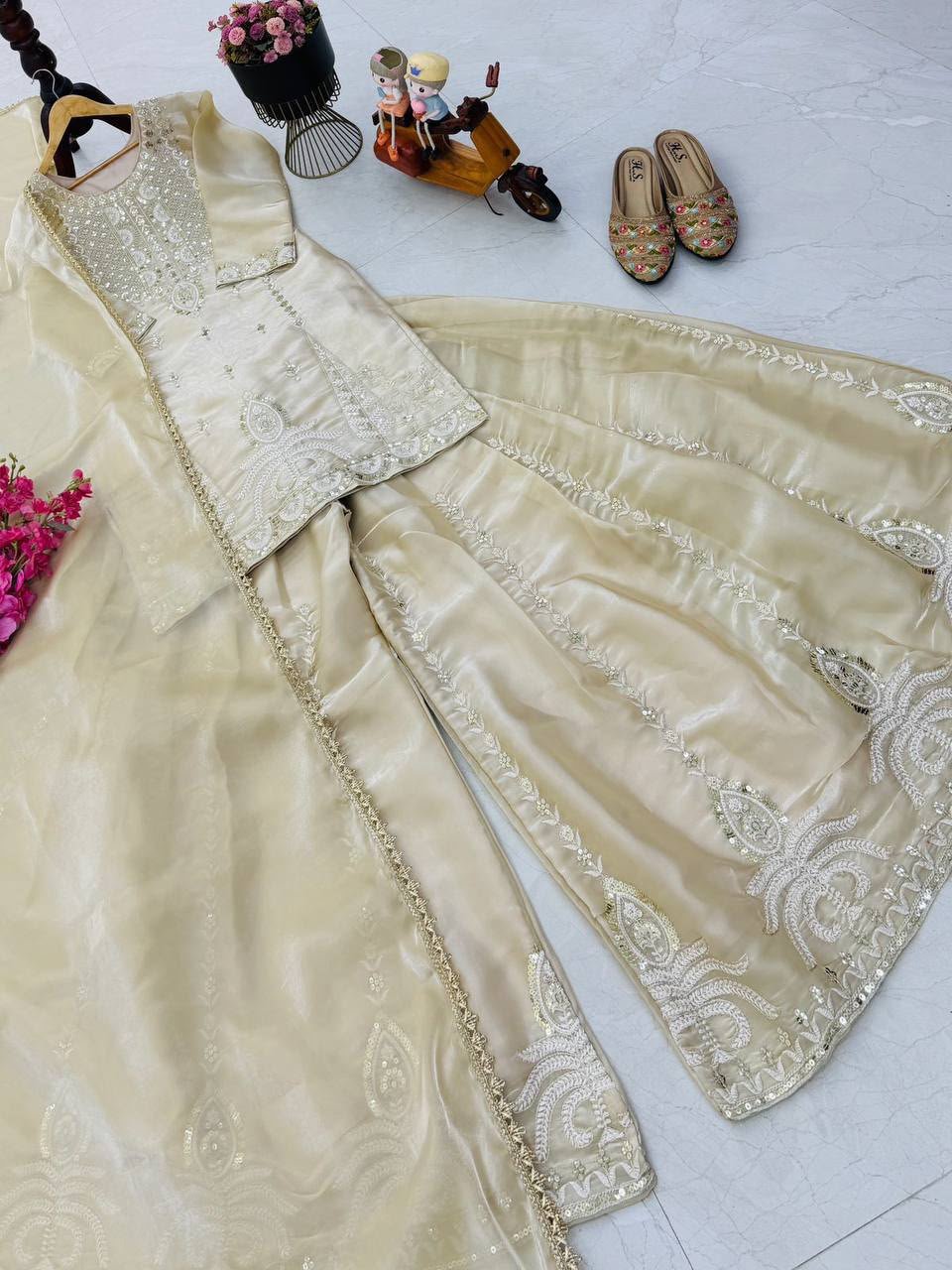 AK-Series New Designer Party Top Sharara & Dupatta Set - Image 3