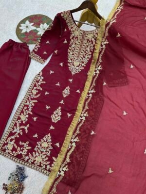 Alternative view of PRESENTING 3 PIECE STYLISH KURTI, PLAZOO AND DUPATTA WITH BEAUTIFUL EMBROIDERY SEQUENCE WORK