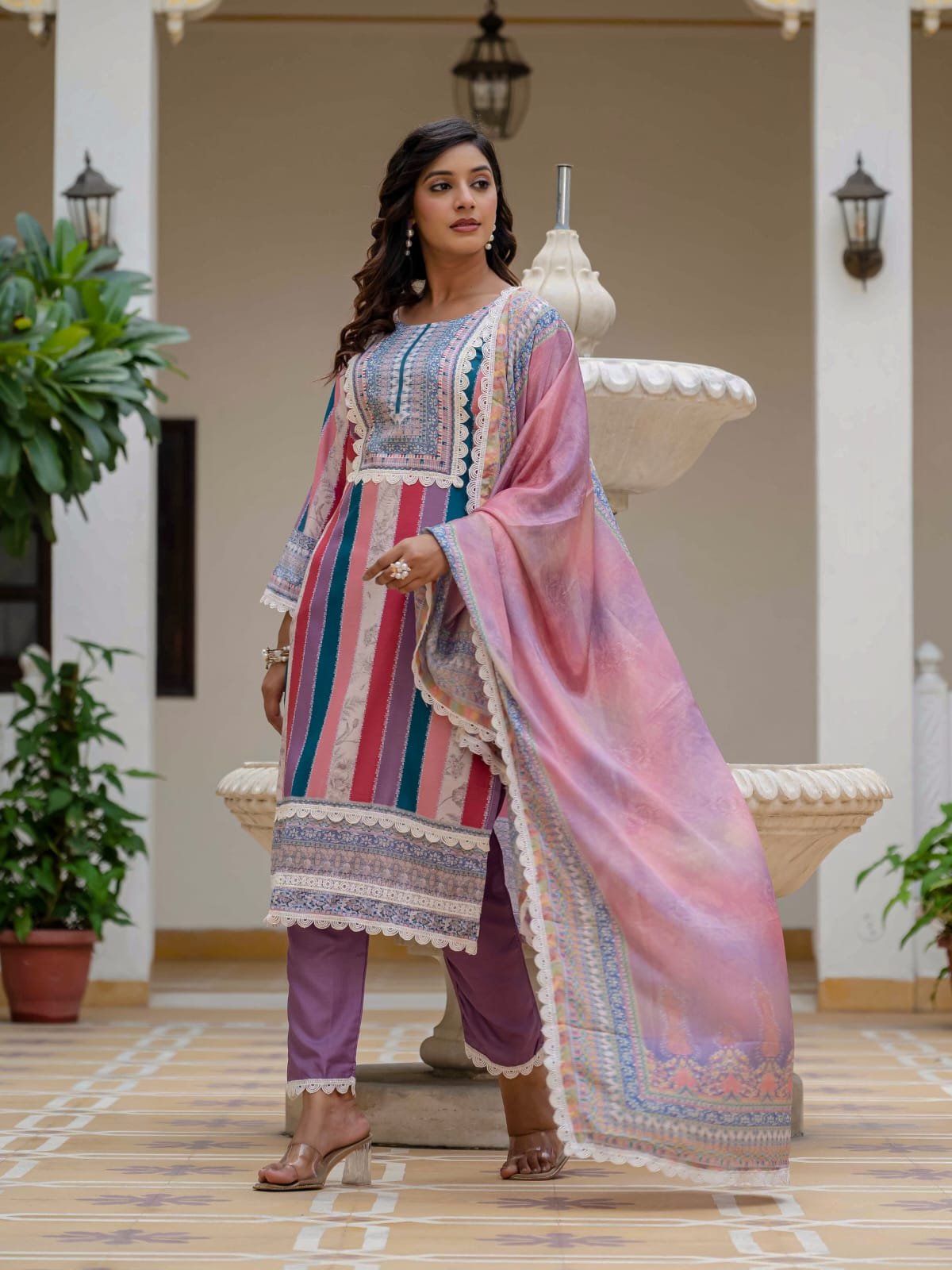 NEW Launching Women's Rayon Slub Printed straight kurta with Pant and Chinon Printed Lace Border Dupatta sets - Image 5