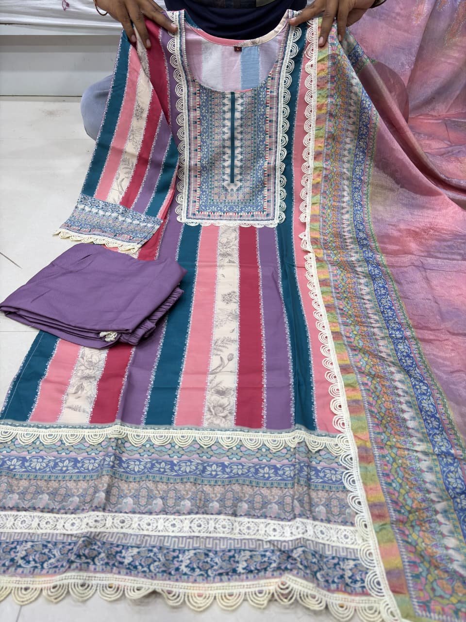 NEW Launching Women's Rayon Slub Printed straight kurta with Pant and Chinon Printed Lace Border Dupatta sets - Image 6