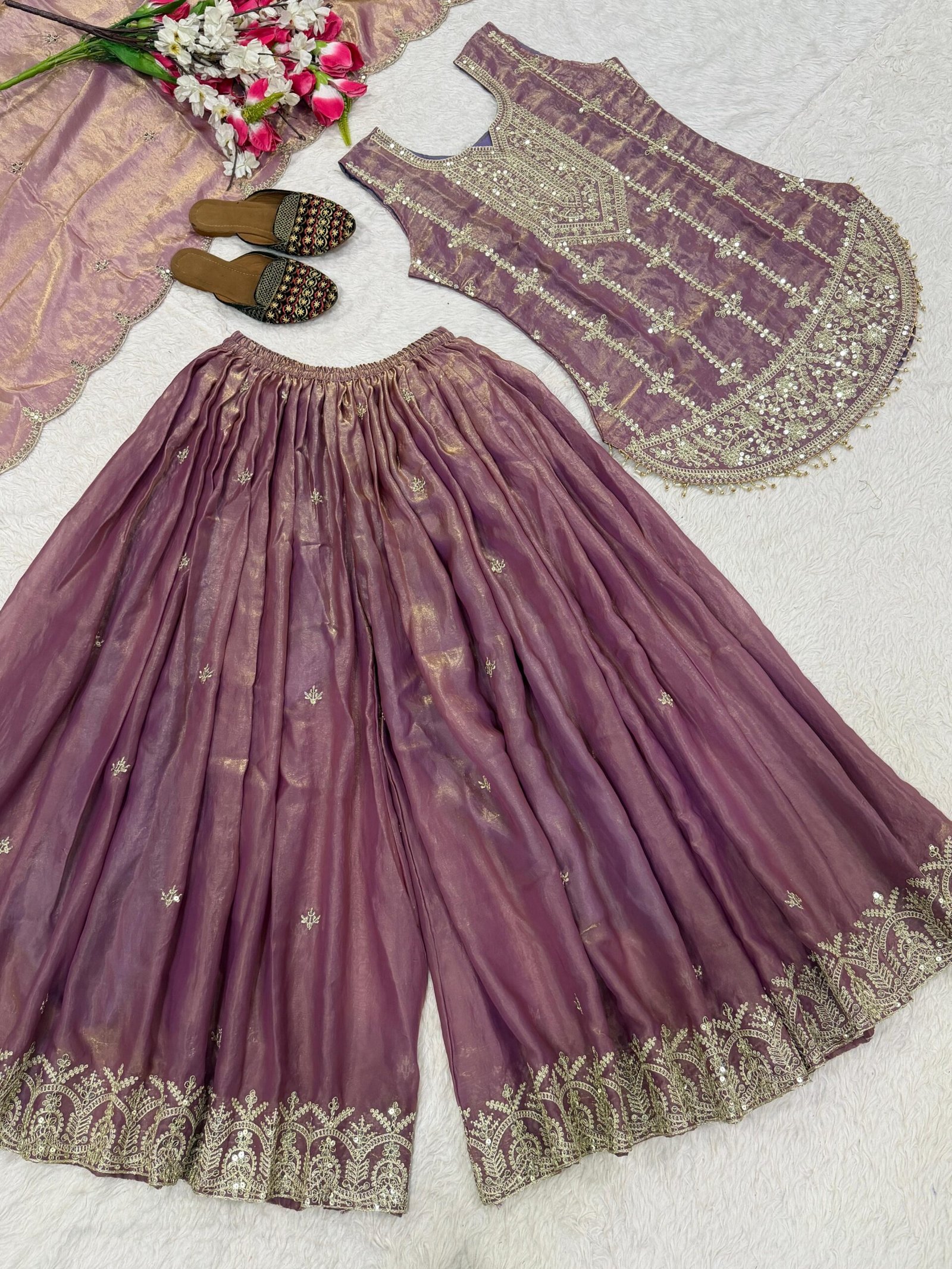 Launching New Designer Party Wear Look Top , Sharara plazzo and Dupatta - Image 2