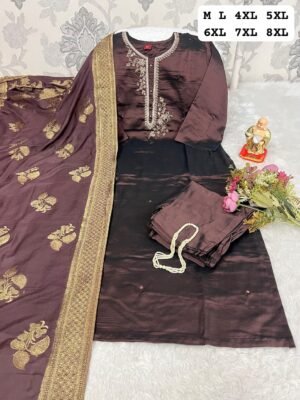 Alternative view of Apne wardrobe ko dijiye ek royal touch is khoobsurat Colorfull suit ke saath. Iska Rangeela Silk fabric ek natural shine aur smooth finish deta hai jo pehenne mein behad comfortable aur dikhne mein luxurious hai.