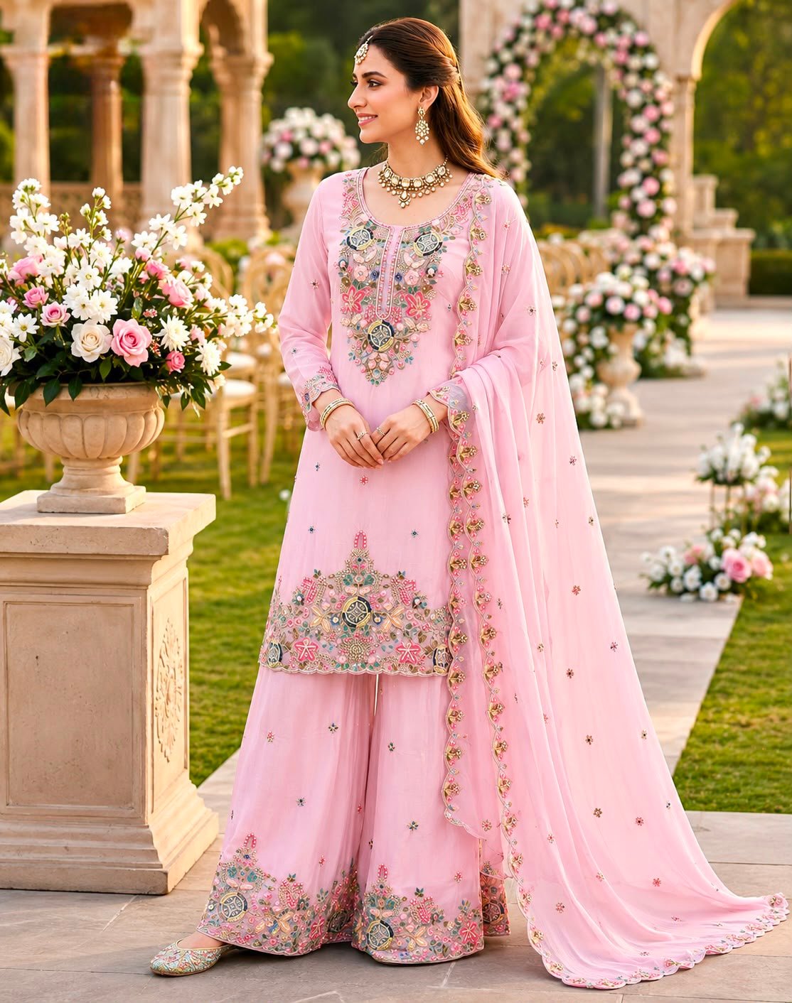 AK-Series New Designer Party Sharara Suit & Dupatta Set - Image 3