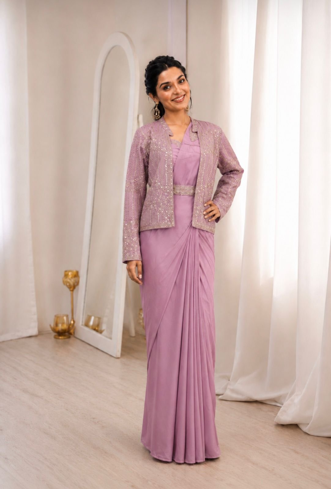 Experience effortless luxury with this premium ready-to-wear saree. Expertly tailored with precise pleats and a refined finish, it delivers a sophisticated look without compromising comfort. - Image 3