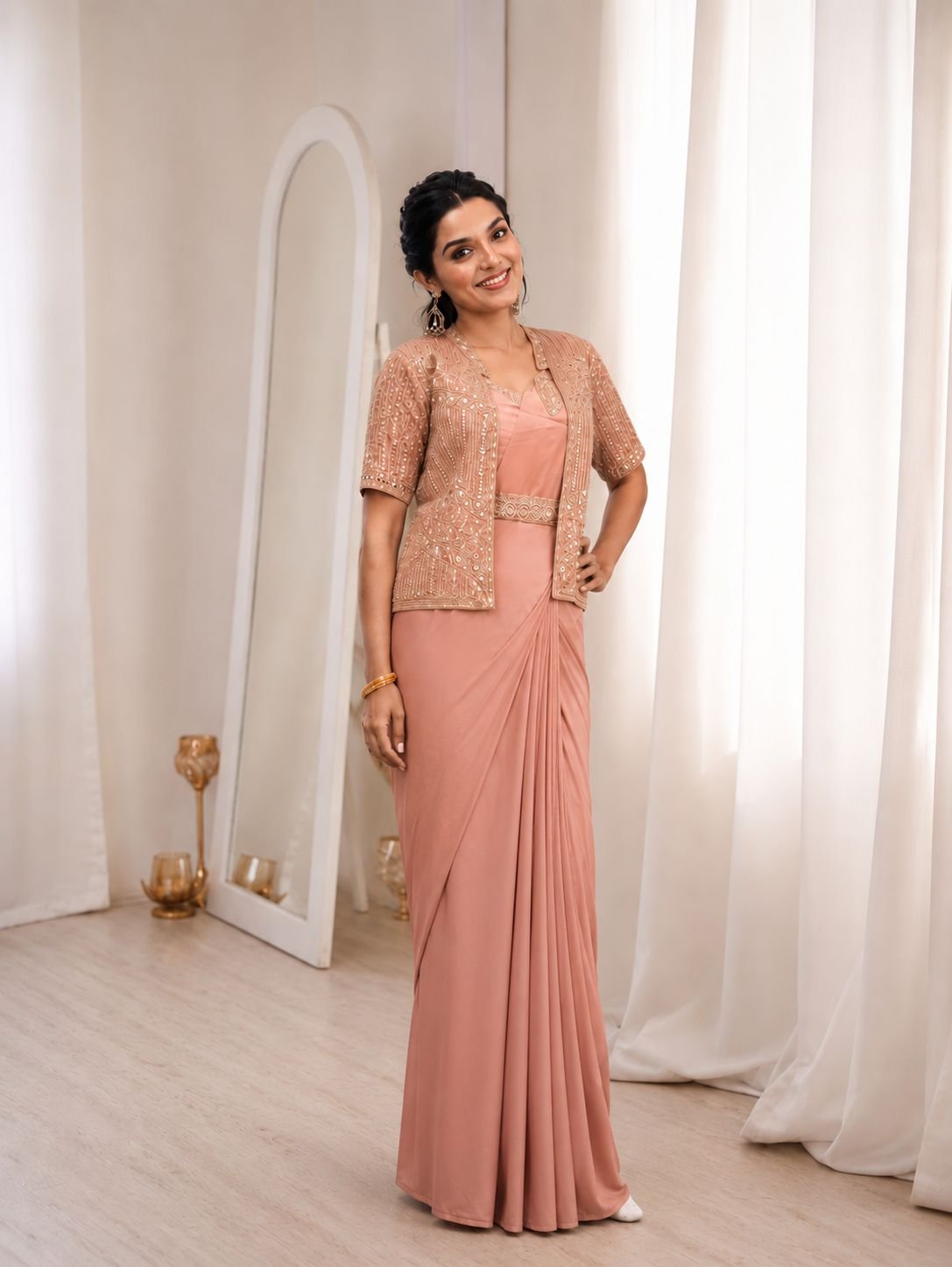 Experience effortless luxury with this premium ready-to-wear saree. Expertly tailored with precise pleats and a refined finish, it delivers a sophisticated look without compromising comfort.