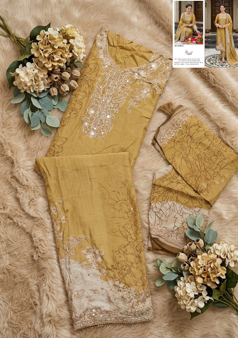 Pure viscous Maslin digital print and hand work