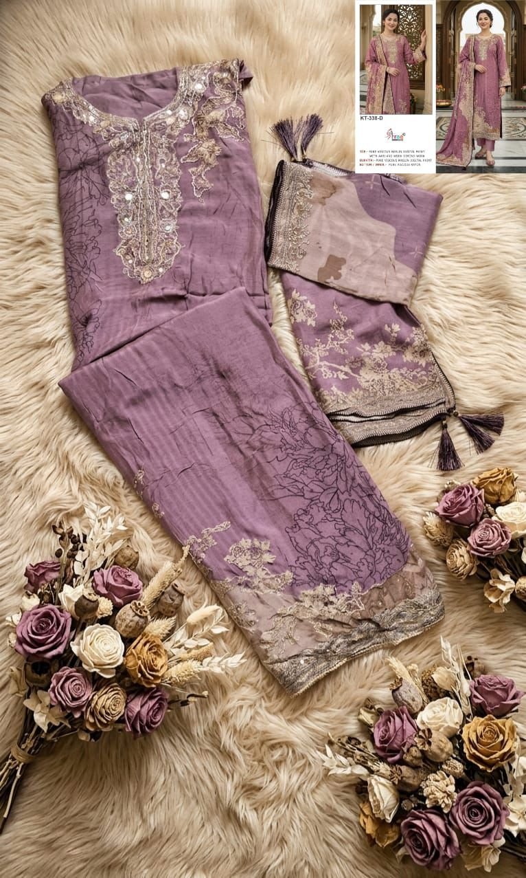 Pure viscous Maslin digital print and hand work - Image 5