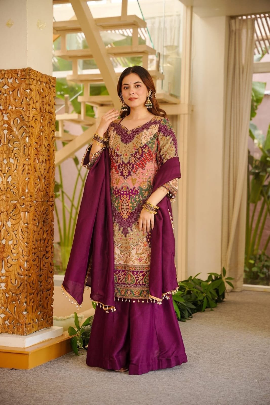 Elevate your festive wardrobe with this breathtaking 3-piece ethnic ensemble, crafted from premium, lightweight Chinon fabric - Image 3