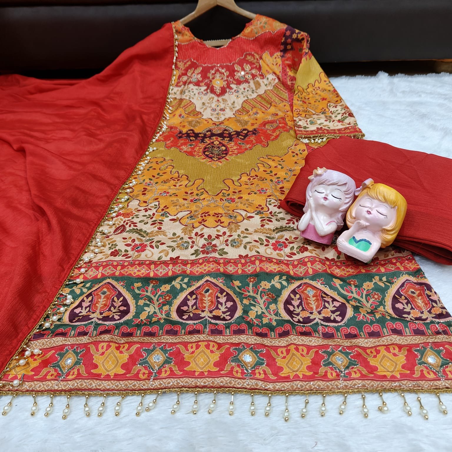 Elevate your festive wardrobe with this breathtaking 3-piece ethnic ensemble, crafted from premium, lightweight Chinon fabric - Image 2