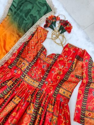 Alternative view of This is a stunning and festive Chinon fabric gown featuring a traditional Patola print, making it an absolute masterpiece for weddings, festivals, and special occasions.