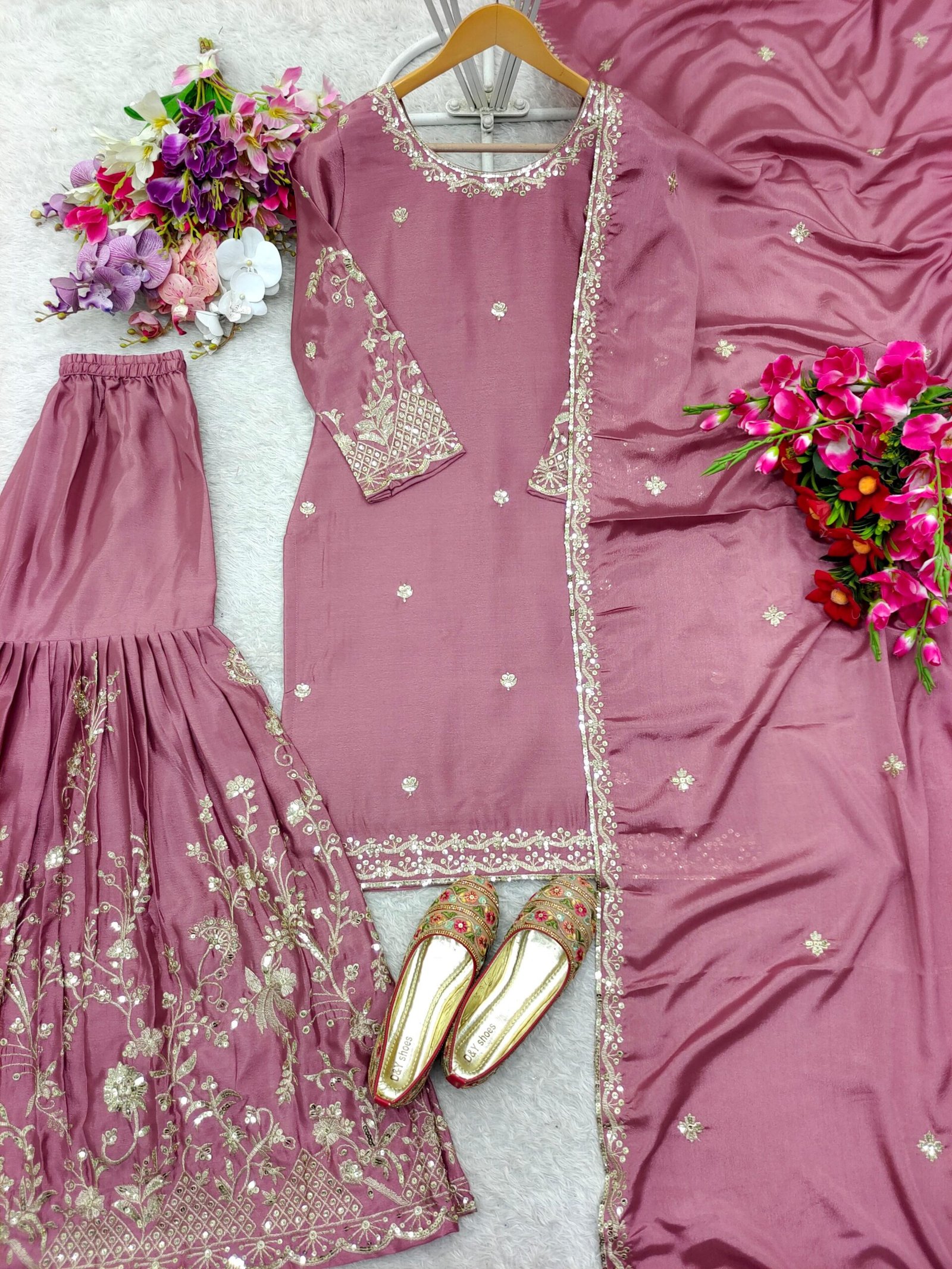 Presenting New Cinon Top-Sarara and Dupatta Set Fully Stitched Ready To Wear - Image 2