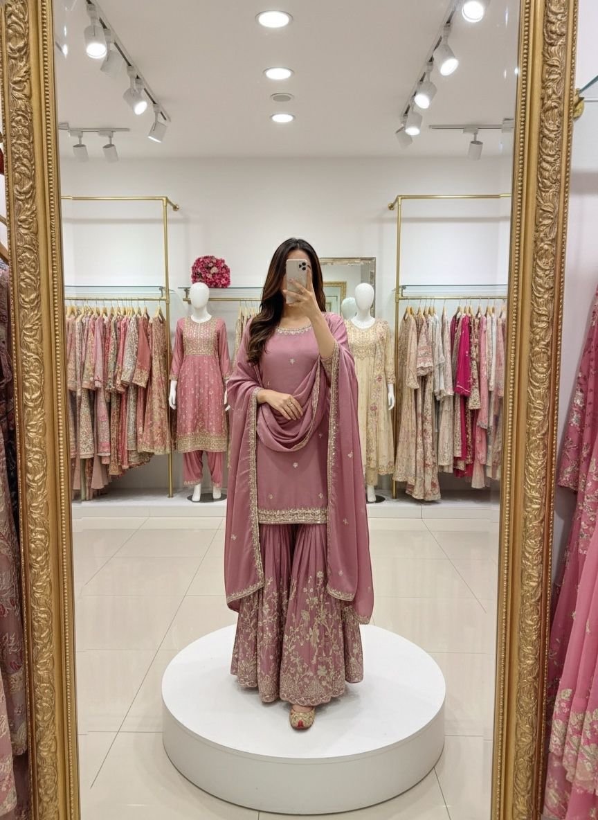 Presenting New Cinon Top-Sarara and Dupatta Set Fully Stitched Ready To Wear