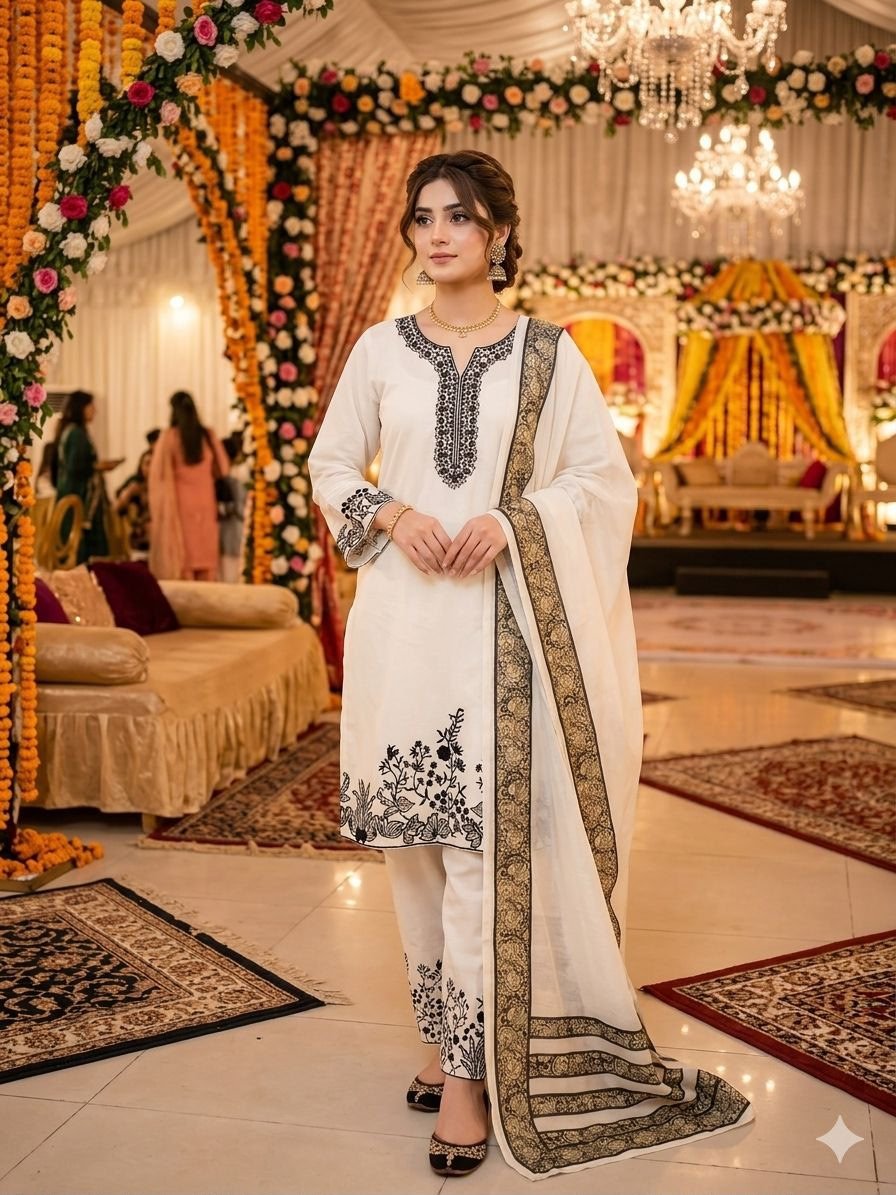 THIS SEASON WEAR OUR BEAUTIFUL REAL MIRROR WITH EMBROIDERED TOP , SALWAAR WITH DUPATTA