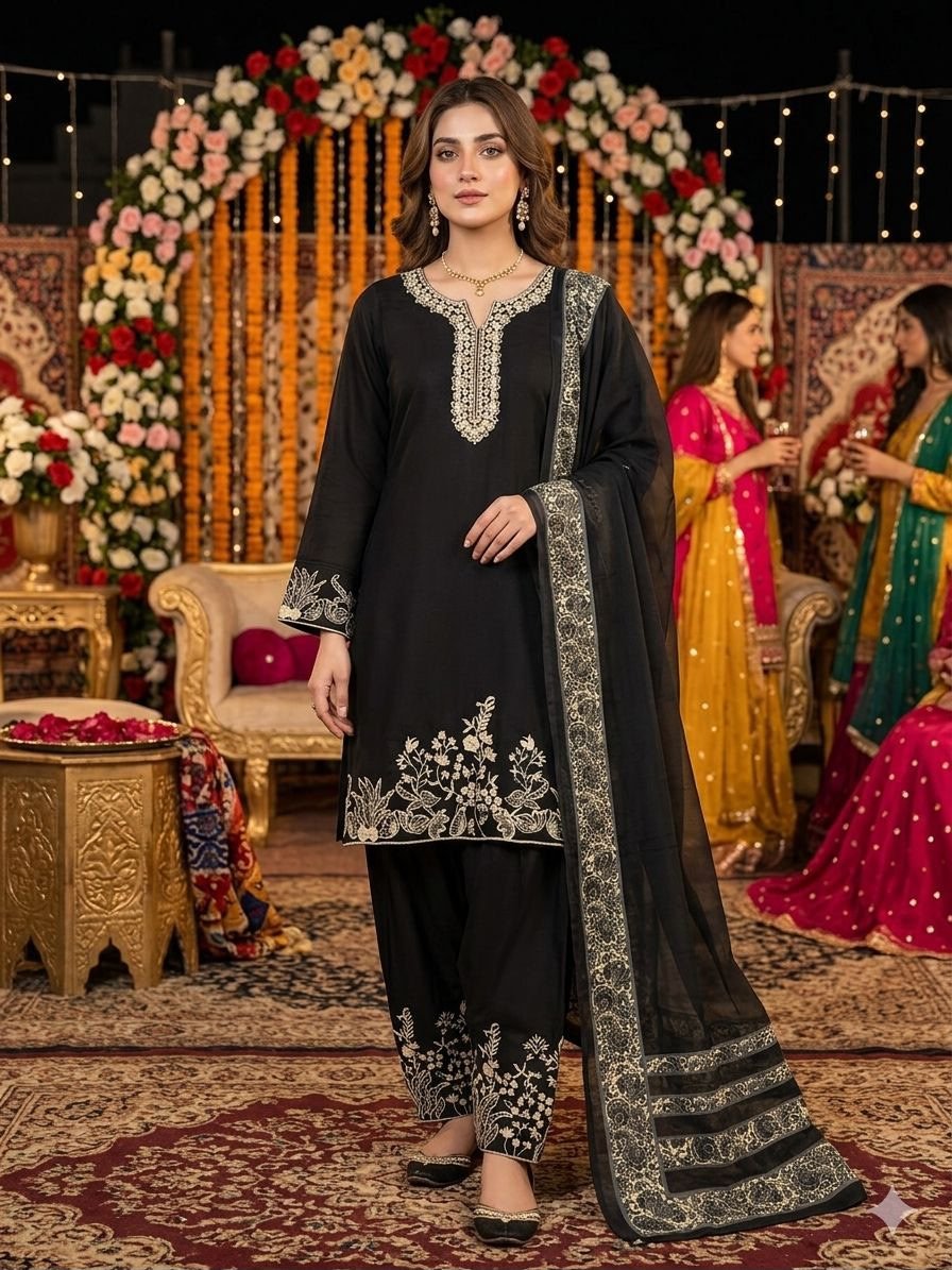 THIS SEASON WEAR OUR BEAUTIFUL REAL MIRROR WITH EMBROIDERED TOP , SALWAAR WITH DUPATTA - Image 3