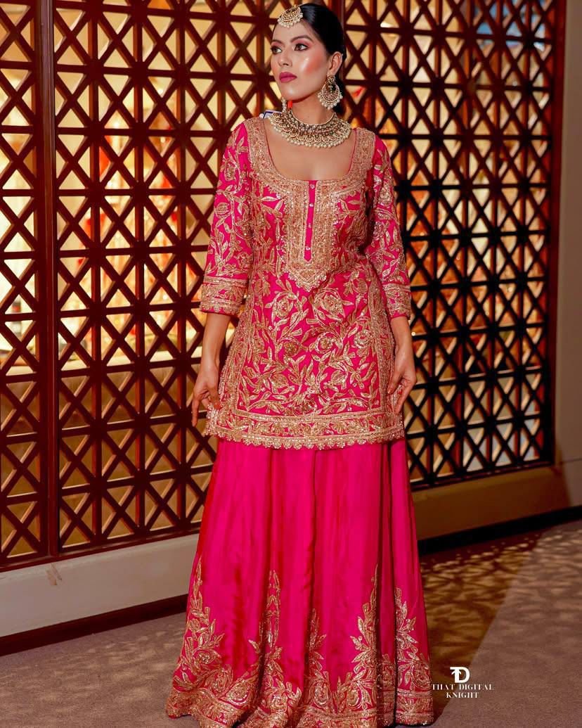 AK-Series New Designer Party Top Sharara & Dupatta Set - Image 3