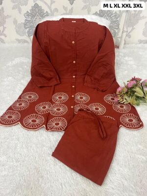 Alternative view of Pure Cotton Cord-set With Beautiful Embroidery Work