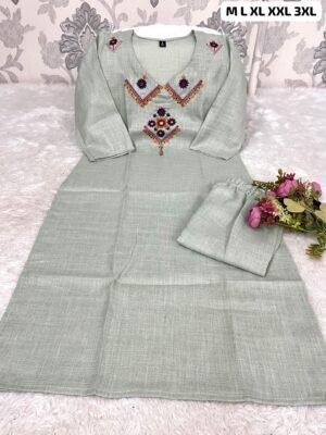 Alternative view of PURE HEAVY DHABU SLUB COTTON KURTI WITH PANT