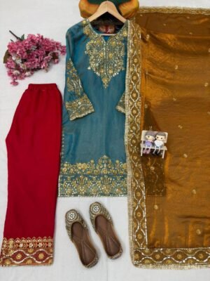Alternative view of ENHANCE THE BEAUTY OF YOUR WARDROBE WITH THIS NEWLY LAUNCHED KURTI PANT SET WITH BEAUTIFUL FRENDY SILK DUPATTA