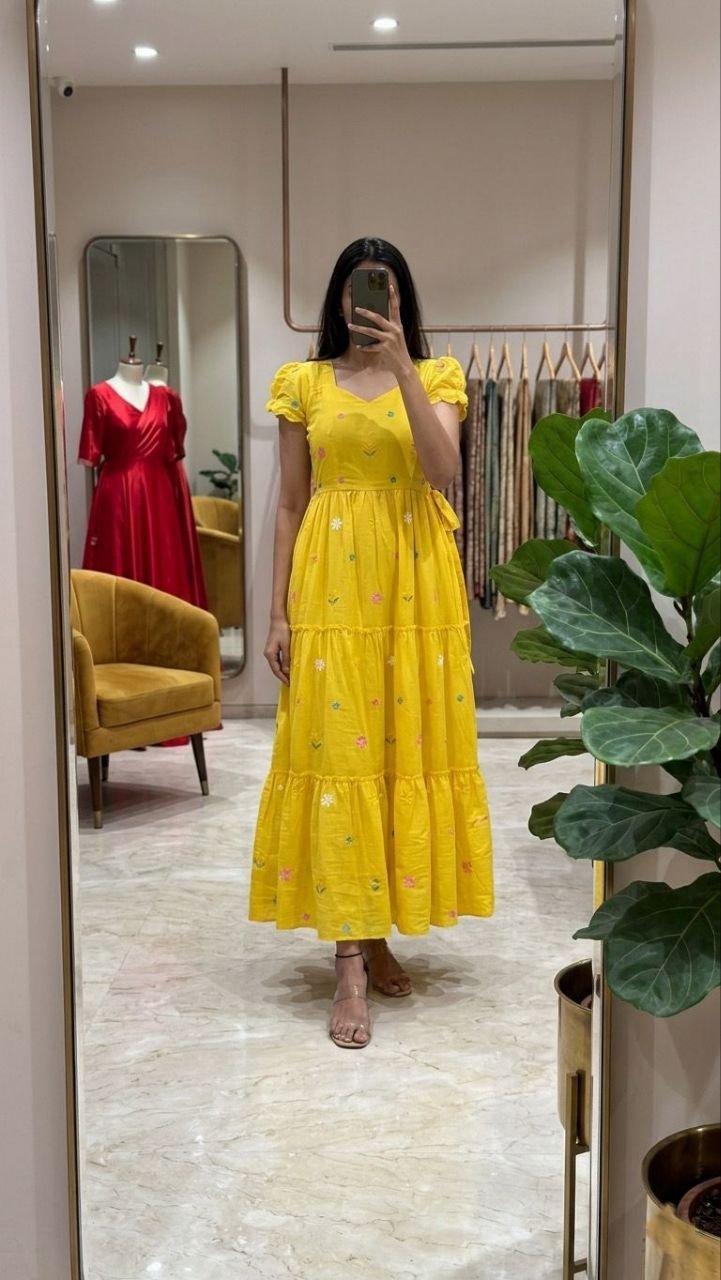 Celebrate this joy of dressing in the best way here presenting you a beautiful and comfortable maxi for the upcoming season with beautiful Flowers All Over And Beautiful Neckline and Slevees