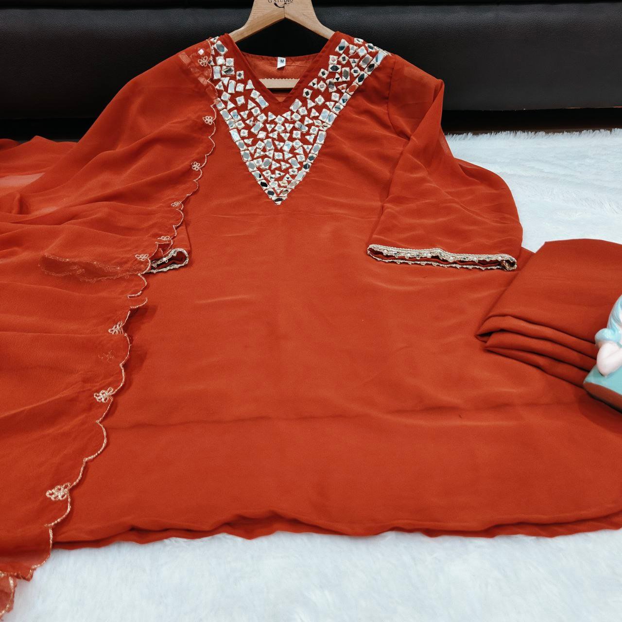 Featuring Beautiful Sharara Sets in stunning shades, adorned with exquisite real mirror hand embroidery and a graceful flare. - Image 4