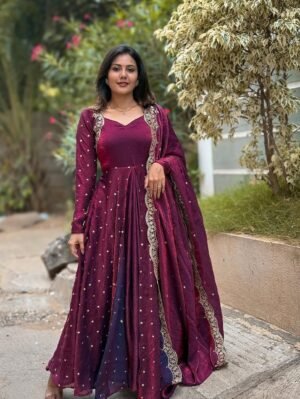 Dazzle In This Exquisite Georgette anarkali, Adorned With Intricate Embroidery That Adds A Touch Of Elegance To Any Festive Occasion