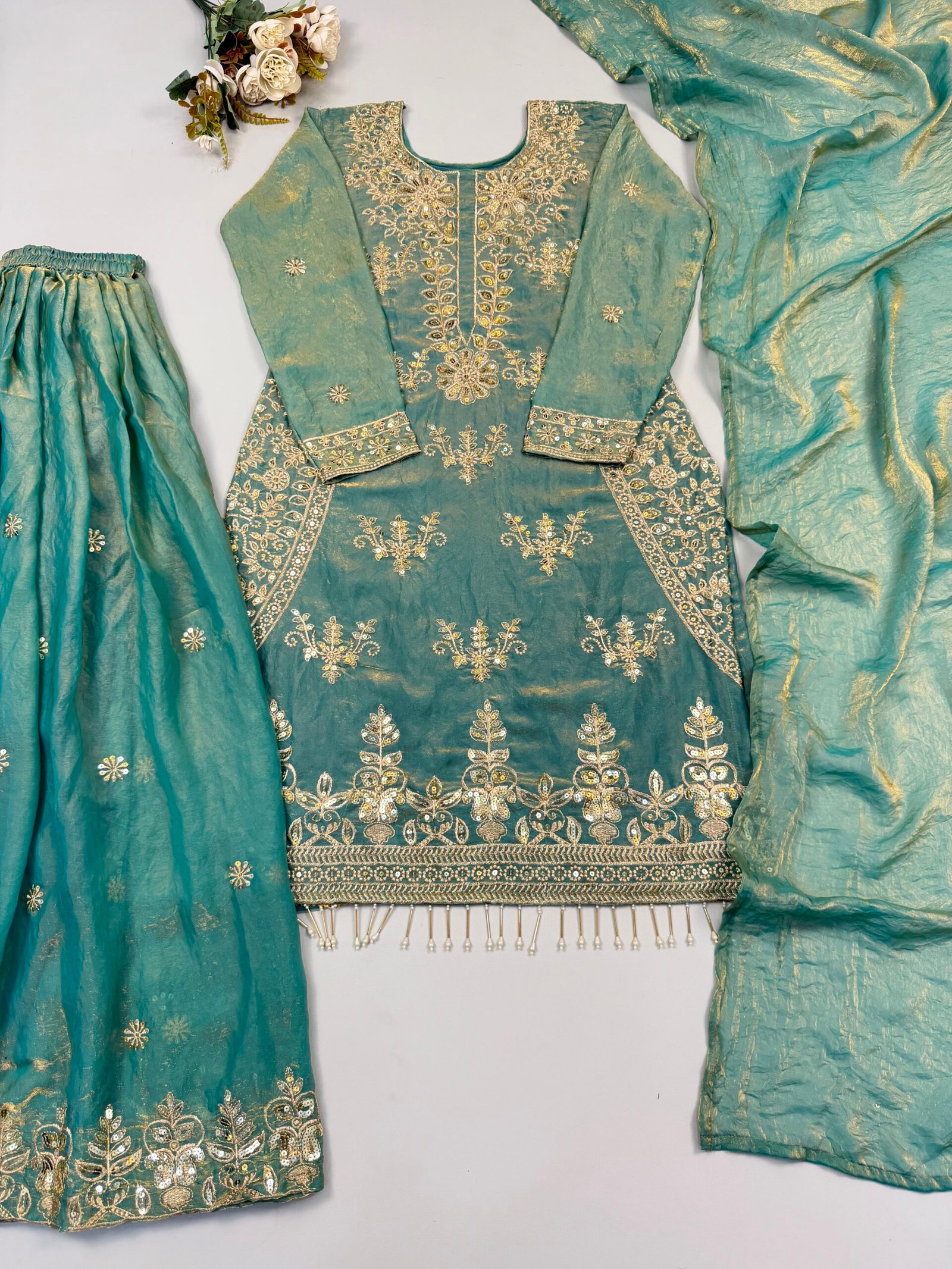 Presenting New Designer Party Wear Look Top-Plazzo and Dupatta With Heavy Embroidery Beads Work - Image 2