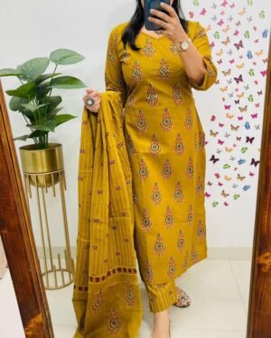 Pure fine Cotton fabric Embroidery Work Kurti with Pant with cotton 100-100 Dupatta