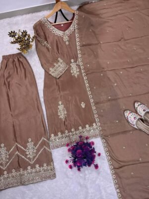 Alternative view of EID SPECIAL SEQUENCE EMBROIDERY ON SILK FABRIC TOP AND PLAZZO WITH DUPATTA SET