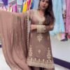 EID SPECIAL SEQUENCE EMBROIDERY ON SILK FABRIC TOP AND PLAZZO WITH DUPATTA SET
