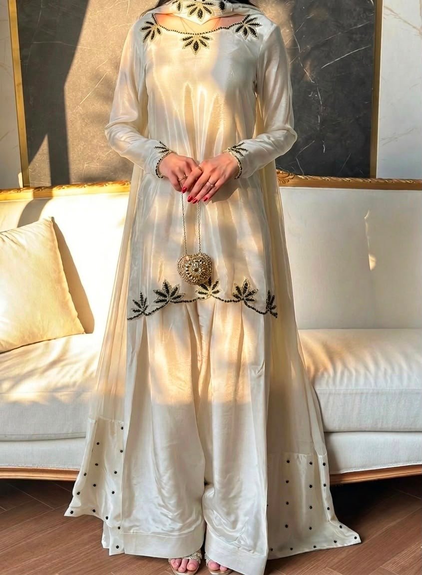 AK LUNCHING NEW ĐĚSIGNER PARTY WEAR TOP AND FARSI SALVAR. WITH FANCY DUPPATA WITH EMBROIDERY WORK - Image 3