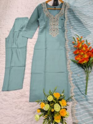Alternative view of WOMEN'S PURE VISCOSE CHANDERI KURTA SET'S
