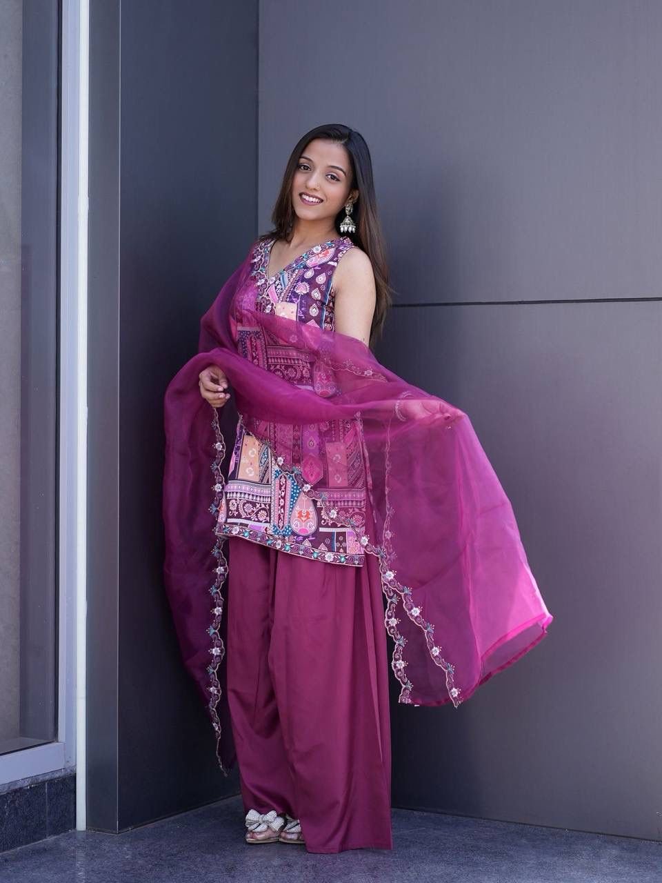 Step into elegance with our latest collection,. Crafted from premium modal sat in fabric, this kurti set offers a luxurious feel and graceful fall. Highlights: