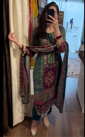 Elegant Digital Print Set with Real Mirror Work