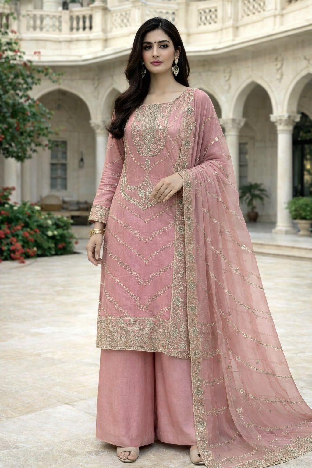 PRESENTING 3 PIECE STYLISH TOP DUPATTA WITH BEAUTIFUL PLAZZO
