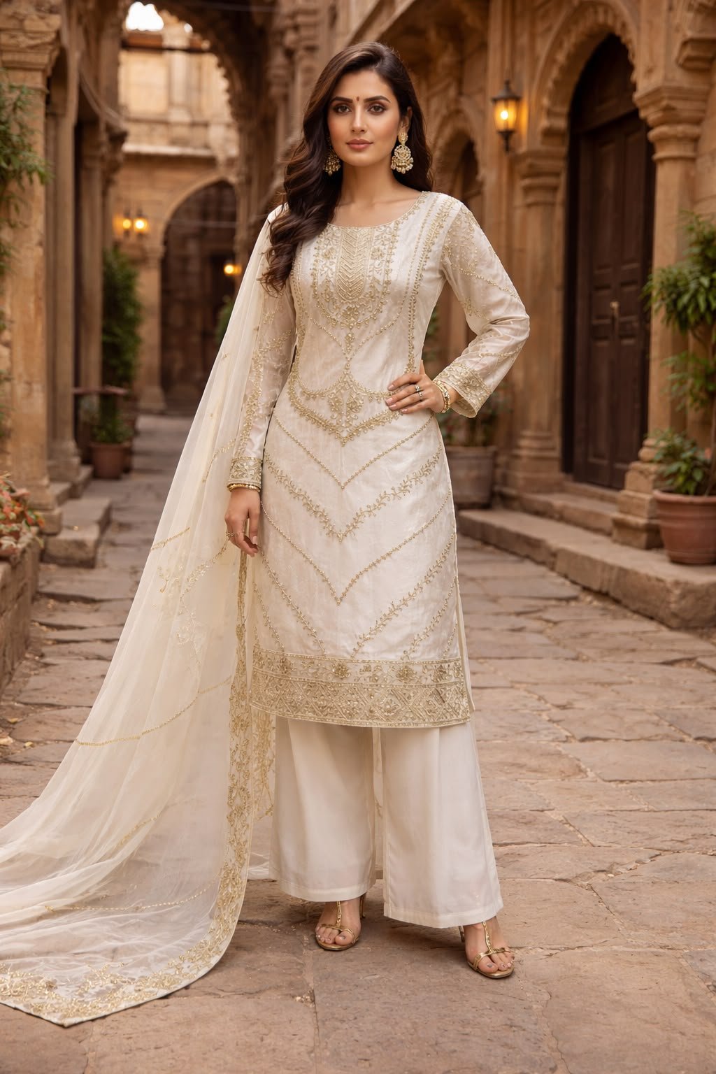 PRESENTING 3 PIECE STYLISH TOP DUPATTA WITH BEAUTIFUL PLAZZO - Image 3