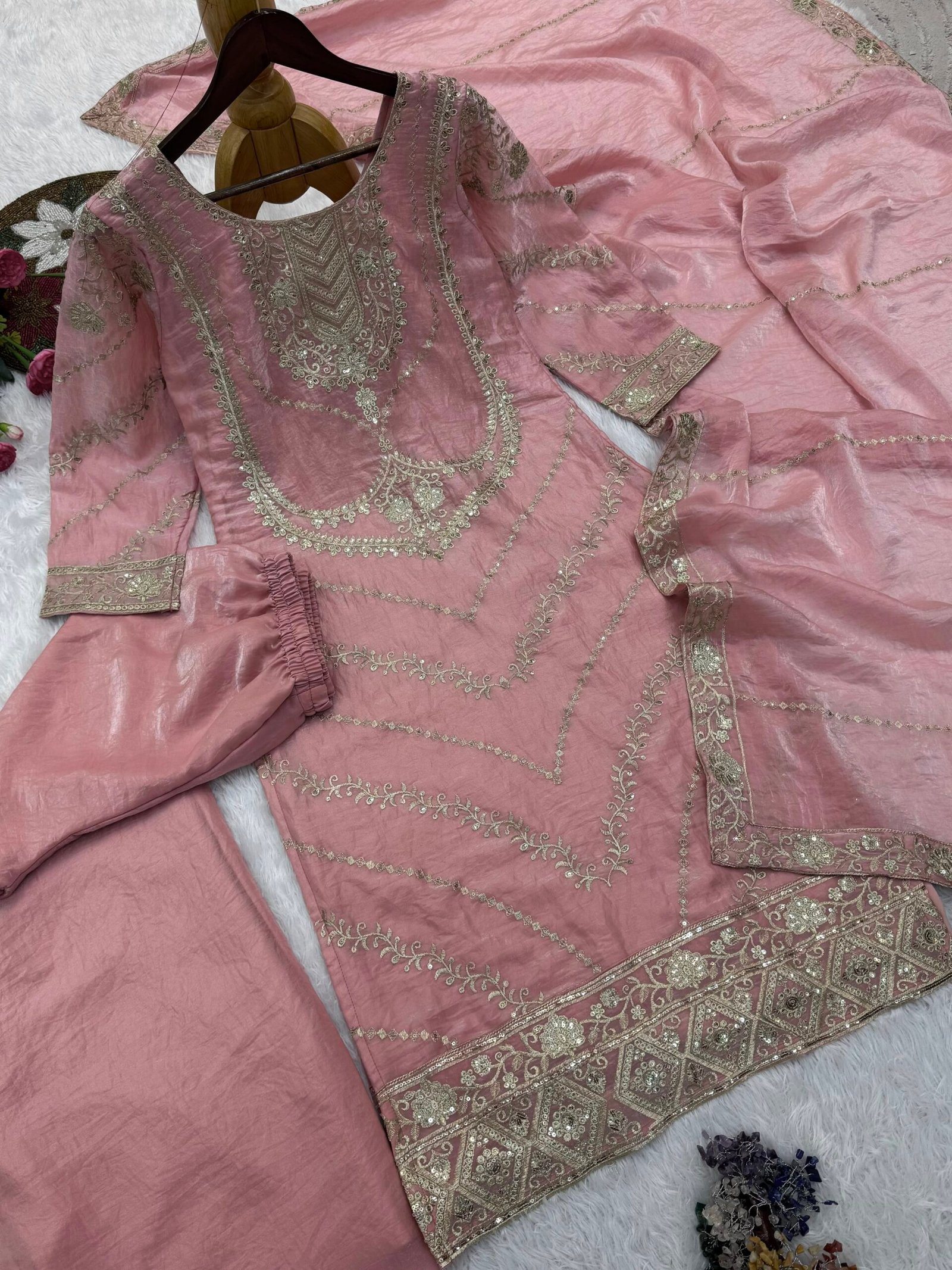 PRESENTING 3 PIECE STYLISH TOP DUPATTA WITH BEAUTIFUL PLAZZO - Image 2