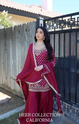 AK-Series New Designer Party Sharara Suit & Dupatta Set