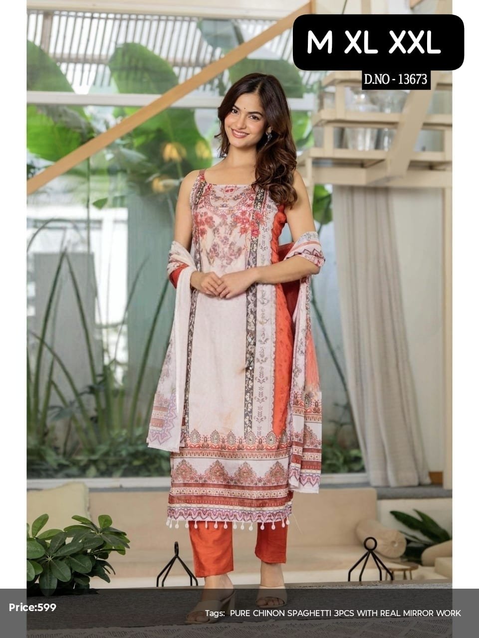 Look straight out of a dreamy movie set as you turn around and walk in this elegant Stylish Spaghetti Style Beautiful Print Chanderi Kurti With Pant And Dupatta Set! The perfect for Outing & Party wear - Image 3