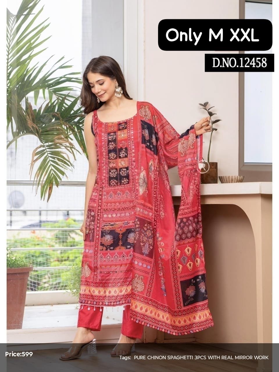 Look straight out of a dreamy movie set as you turn around and walk in this elegant Stylish Spaghetti Style Beautiful Print Chanderi Kurti With Pant And Dupatta Set! The perfect for Outing & Party wear - Image 2