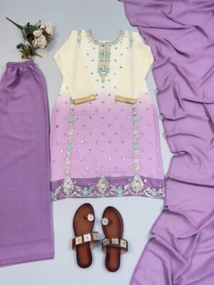Alternative view of Presenting New Designer Collection In Pure Heavy Faux Georgette With Heavy Embroidery-Sequence Work Top-Bottom And Dupatta Set Fully Stitched Ready To Wear