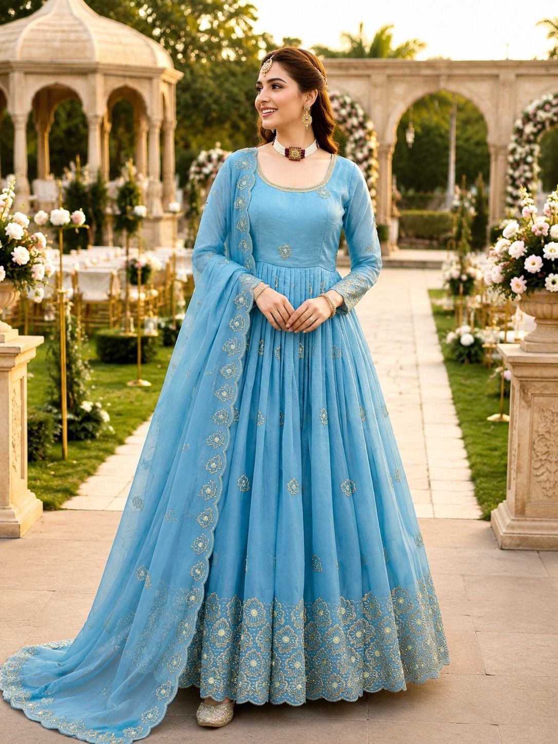AK-Series New Designer Party Gown Pent & Dupatta Set - Image 5