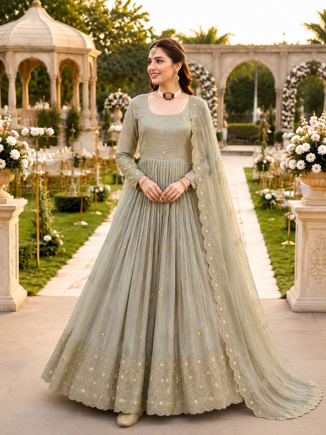 AK-Series New Designer Party Gown Pent & Dupatta Set - Image 3
