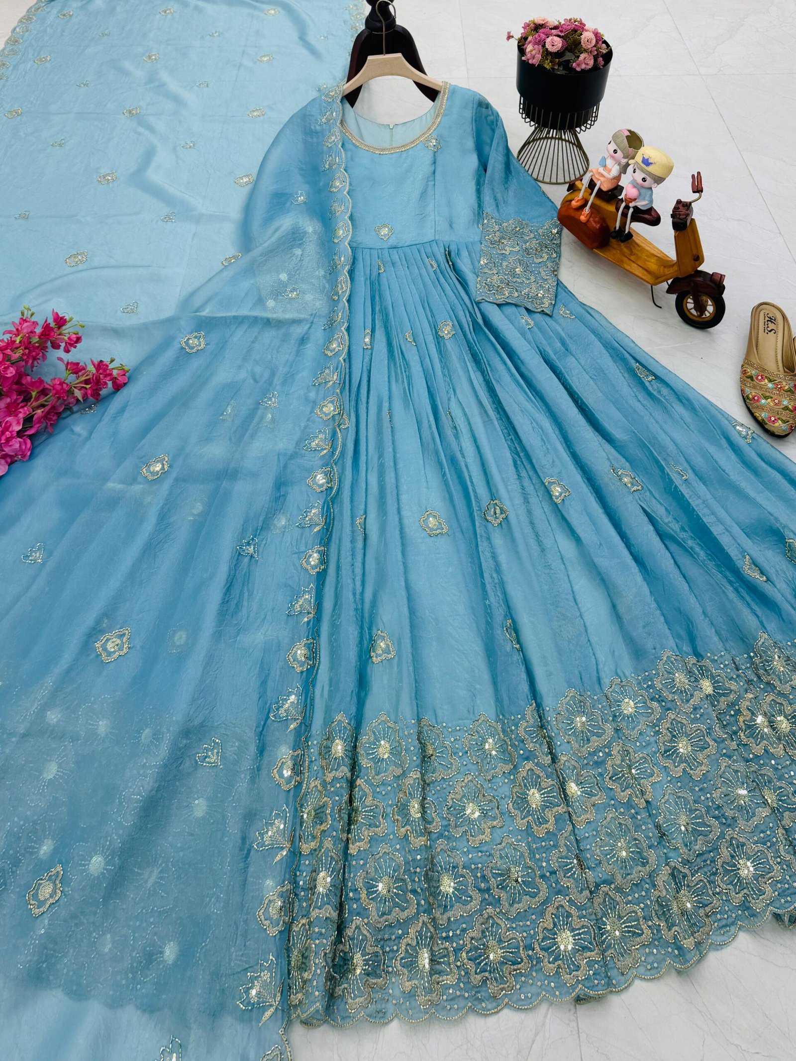 AK-Series New Designer Party Gown Pent & Dupatta Set - Image 6