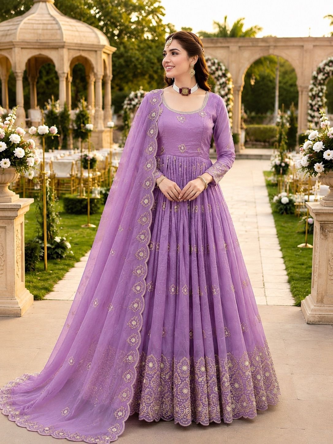 AK-Series New Designer Party Gown Pent & Dupatta Set